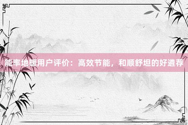 能率地暖用户评价：高效节能，和顺舒坦的好遴荐